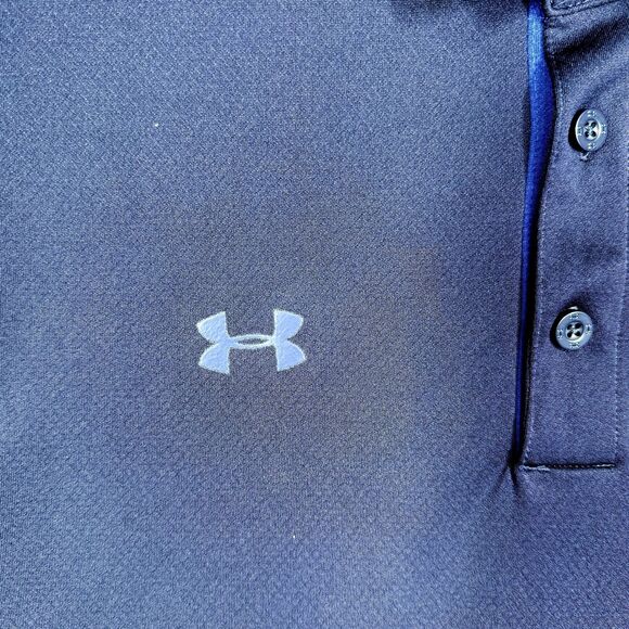 Under Armor Polo Mens Med Navy Loose Heat Gear Golf Lightweight Stretch - Picture 10 of 10